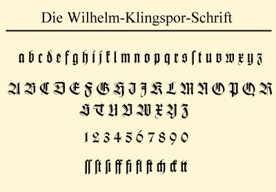 Gotische Schrift, entstanden 1920-26, benannt zu Ehren Wilhelm Klingspors, der 1925 an den Folgen seiner Kriegsverletzung starb